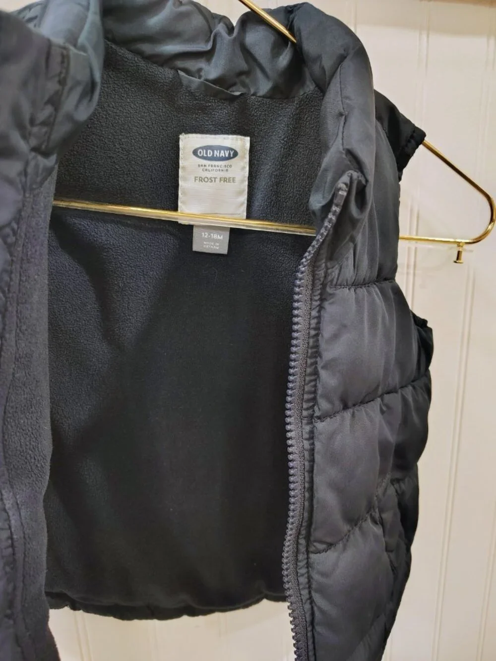 Old Navy Baby Toddler Navy Blue Puffer Vest, Fleece Lined, 12-18 Mo EUC